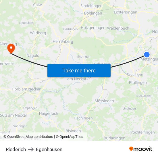 Riederich to Egenhausen map