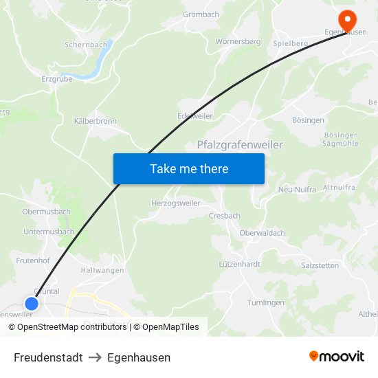 Freudenstadt to Egenhausen map