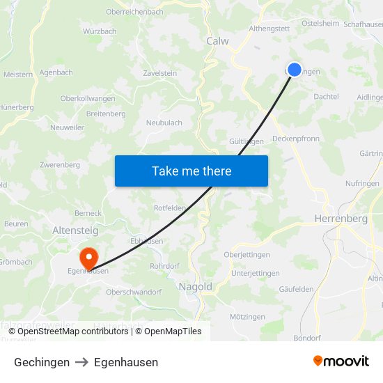 Gechingen to Egenhausen map