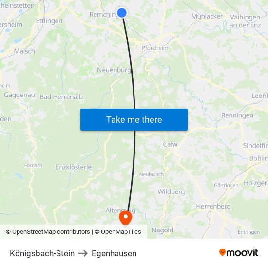 Königsbach-Stein to Egenhausen map