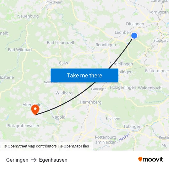 Gerlingen to Egenhausen map