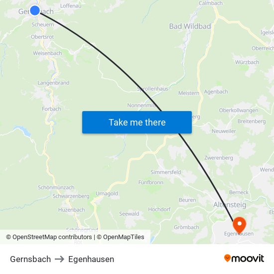 Gernsbach to Egenhausen map