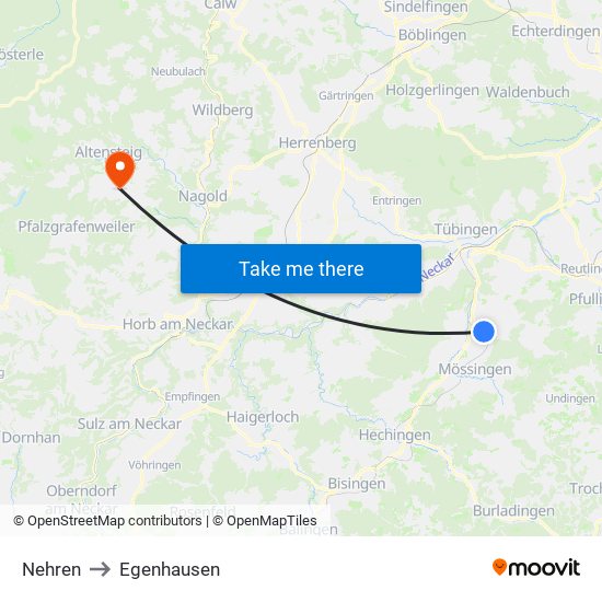 Nehren to Egenhausen map