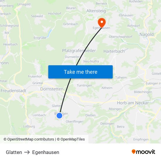 Glatten to Egenhausen map