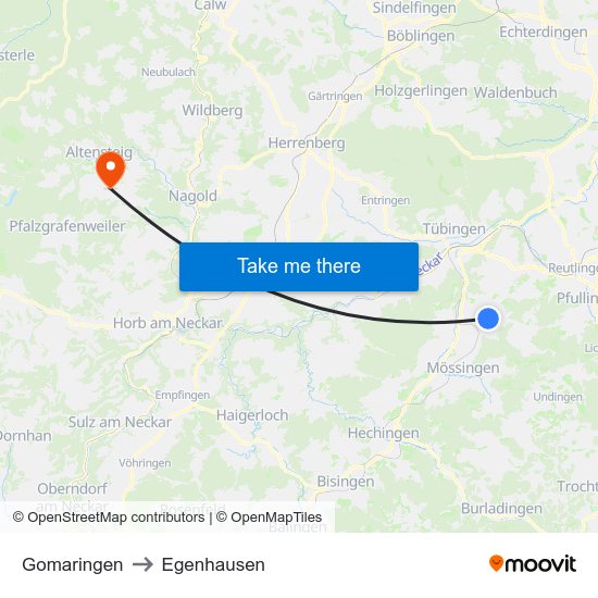 Gomaringen to Egenhausen map