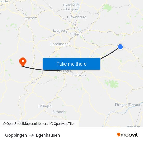Göppingen to Egenhausen map