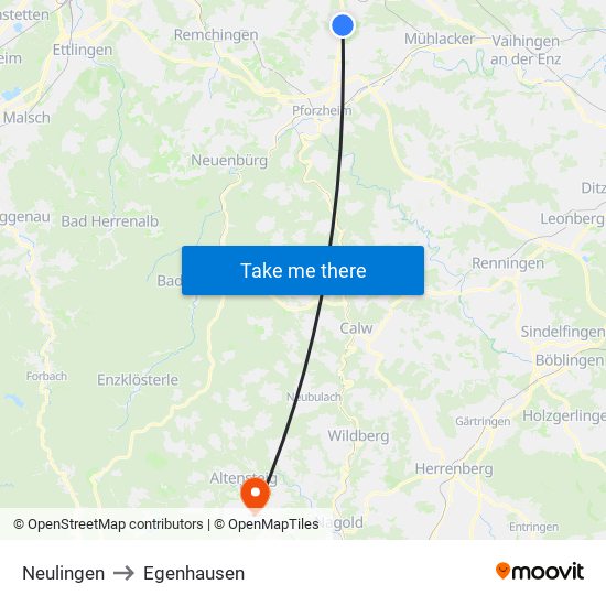 Neulingen to Egenhausen map