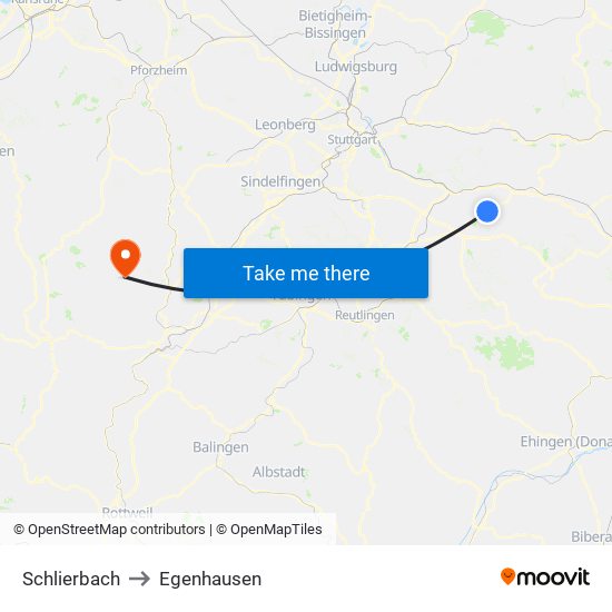 Schlierbach to Egenhausen map