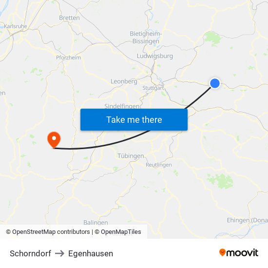 Schorndorf to Egenhausen map