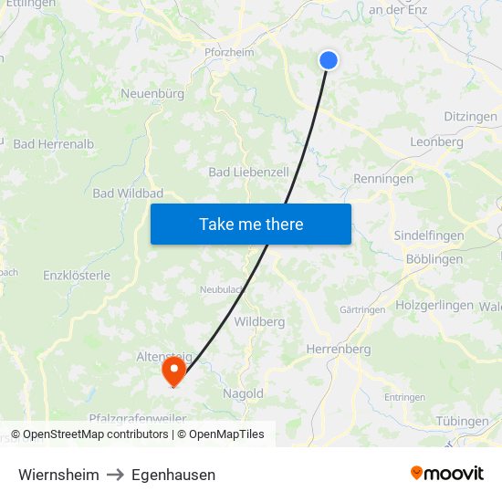 Wiernsheim to Egenhausen map