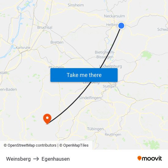 Weinsberg to Egenhausen map