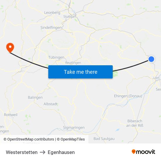 Westerstetten to Egenhausen map