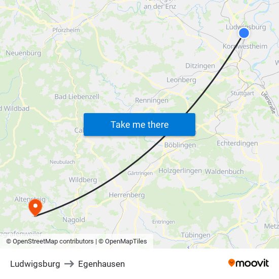 Ludwigsburg to Egenhausen map