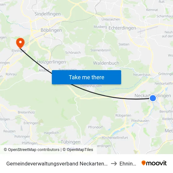 Gemeindeverwaltungsverband Neckartenzlingen to Ehningen map