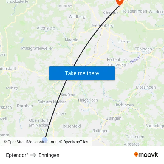 Epfendorf to Ehningen map