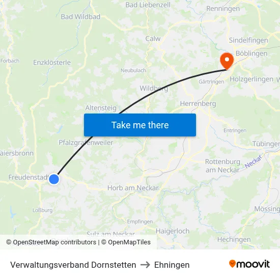 Verwaltungsverband Dornstetten to Ehningen map