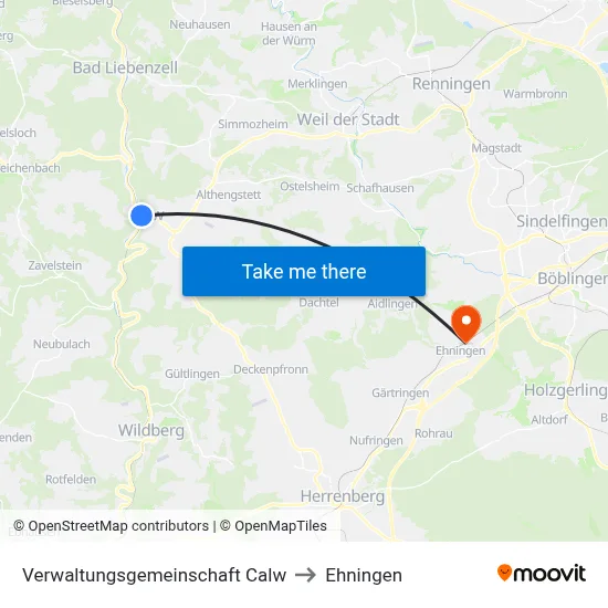Verwaltungsgemeinschaft Calw to Ehningen map
