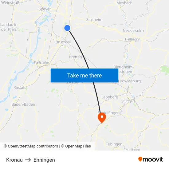 Kronau to Ehningen map