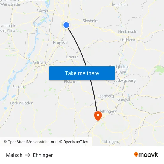Malsch to Ehningen map