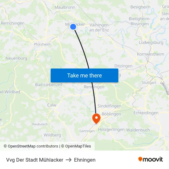 Vvg Der Stadt Mühlacker to Ehningen map