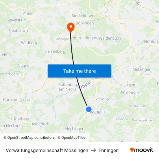 Verwaltungsgemeinschaft Mössingen to Ehningen map