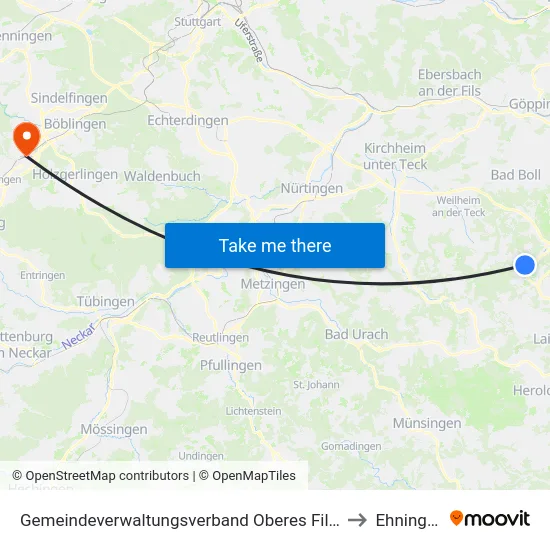 Gemeindeverwaltungsverband Oberes Filstal to Ehningen map