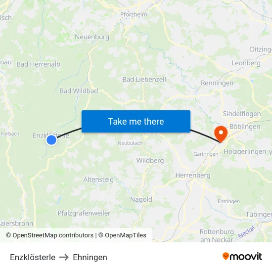 Enzklösterle to Ehningen map