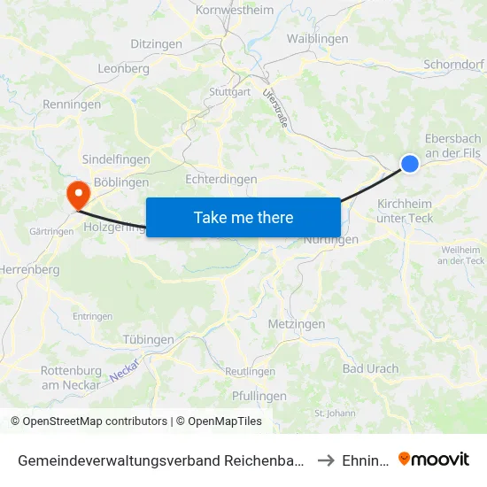 Gemeindeverwaltungsverband Reichenbach An Der Fils to Ehningen map