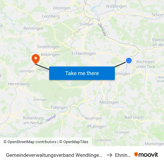 Gemeindeverwaltungsverband Wendlingen am Neckar to Ehningen map