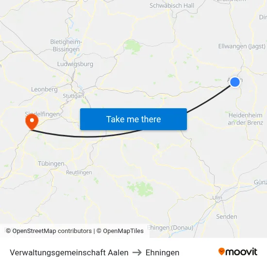 Verwaltungsgemeinschaft Aalen to Ehningen map