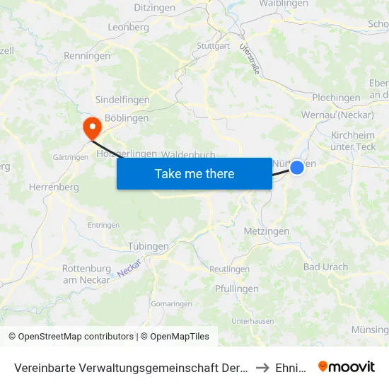 Vereinbarte Verwaltungsgemeinschaft Der Stadt Nürtingen to Ehningen map