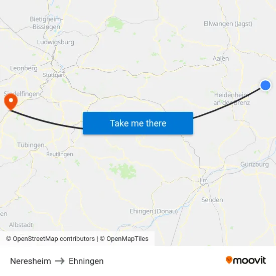 Neresheim to Ehningen map