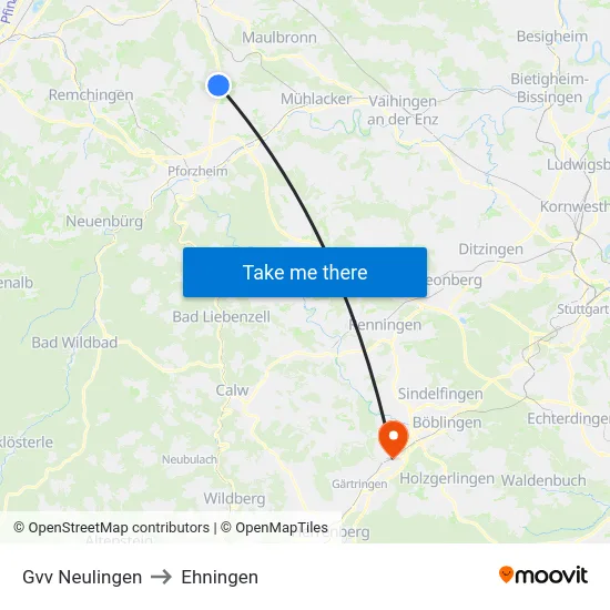 Gvv Neulingen to Ehningen map