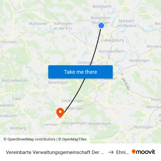 Vereinbarte Verwaltungsgemeinschaft Der Stadt Bietigheim-Bissingen to Ehningen map