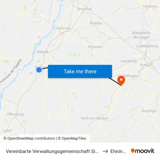 Vereinbarte Verwaltungsgemeinschaft Sinzheim to Ehningen map