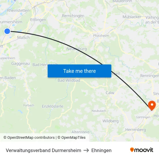 Verwaltungsverband Durmersheim to Ehningen map