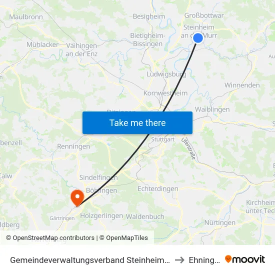 Gemeindeverwaltungsverband Steinheim-Murr to Ehningen map
