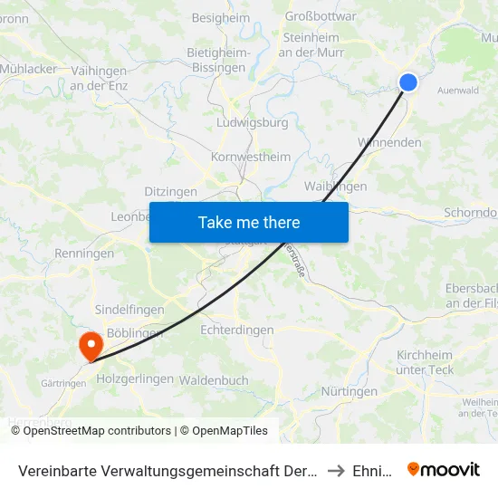 Vereinbarte Verwaltungsgemeinschaft Der Stadt Backnang to Ehningen map