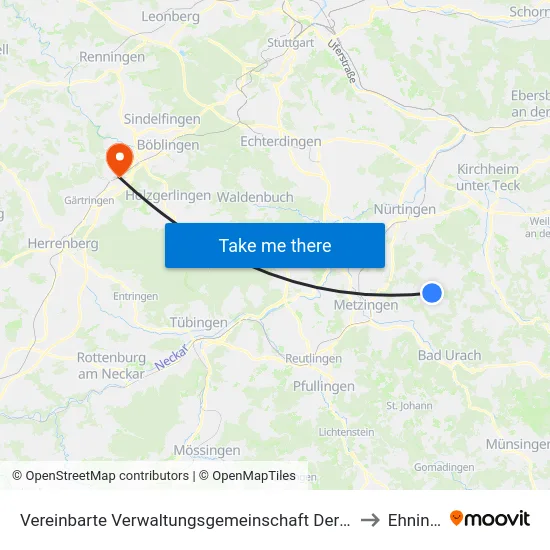 Vereinbarte Verwaltungsgemeinschaft Der Stadt Neuffen to Ehningen map