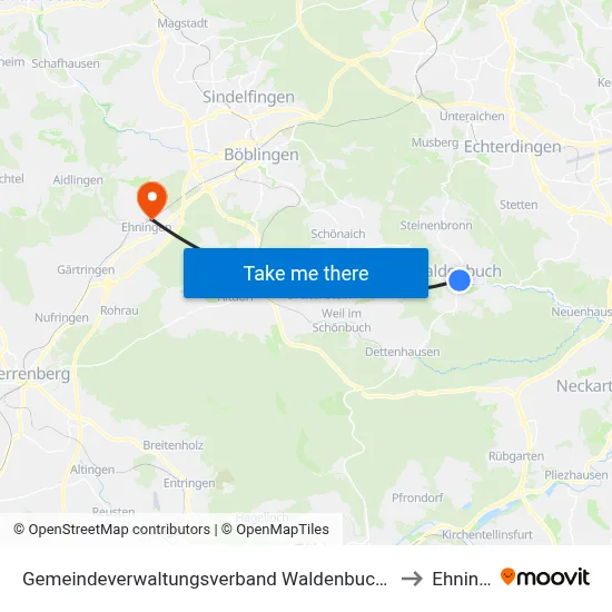 Gemeindeverwaltungsverband Waldenbuch/Steinenbronn to Ehningen map