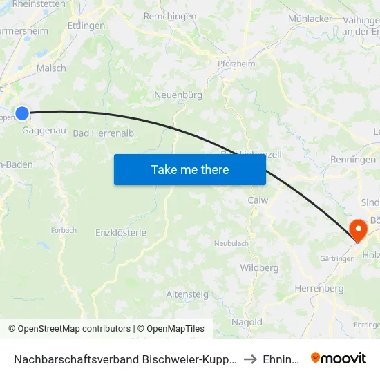 Nachbarschaftsverband Bischweier-Kuppenheim to Ehningen map