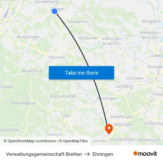 Verwaltungsgemeinschaft Bretten to Ehningen map