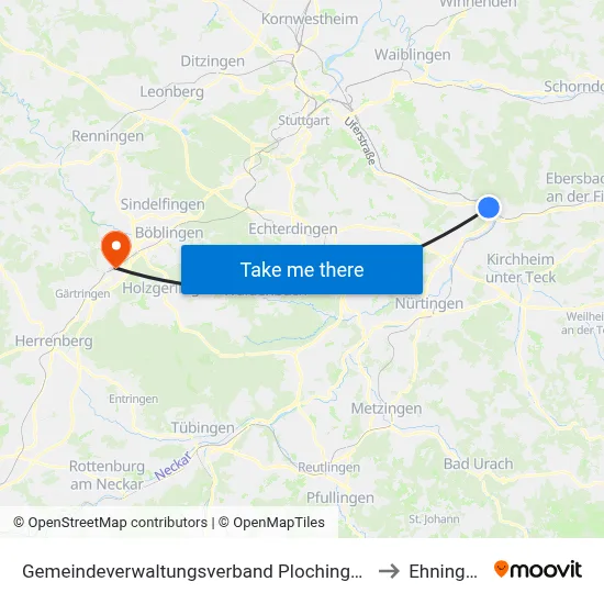 Gemeindeverwaltungsverband Plochingen to Ehningen map
