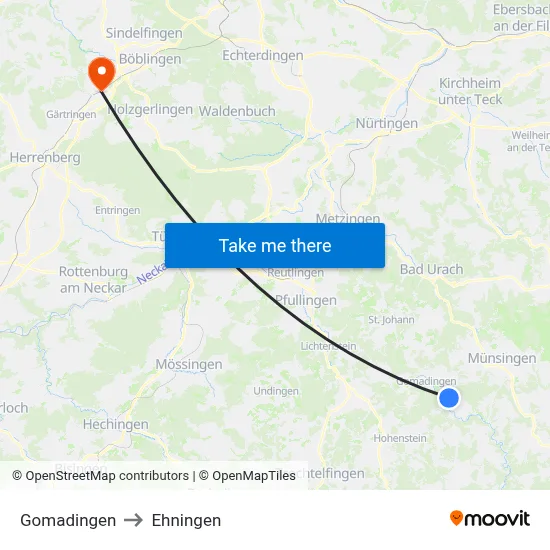 Gomadingen to Ehningen map