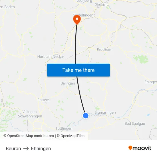 Beuron to Ehningen map