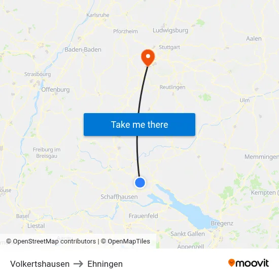 Volkertshausen to Ehningen map