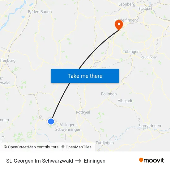 St. Georgen Im Schwarzwald to Ehningen map