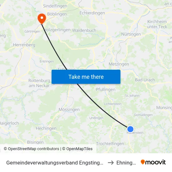 Gemeindeverwaltungsverband Engstingen to Ehningen map
