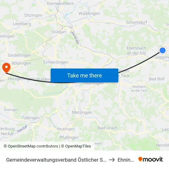 Gemeindeverwaltungsverband Östlicher Schurwald to Ehningen map