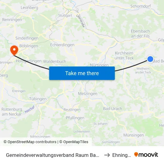Gemeindeverwaltungsverband Raum Bad Boll to Ehningen map